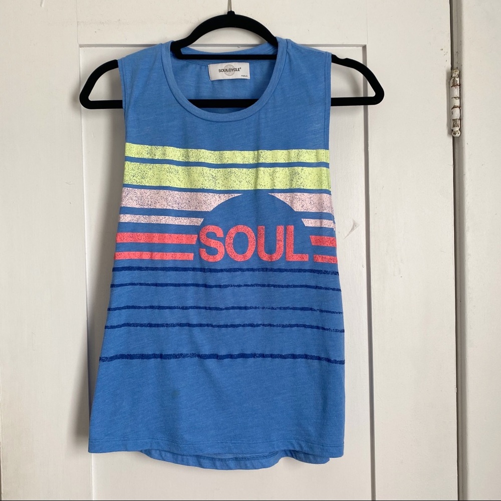 Soulcycle Blue “Soul” Striped Graphic Tank